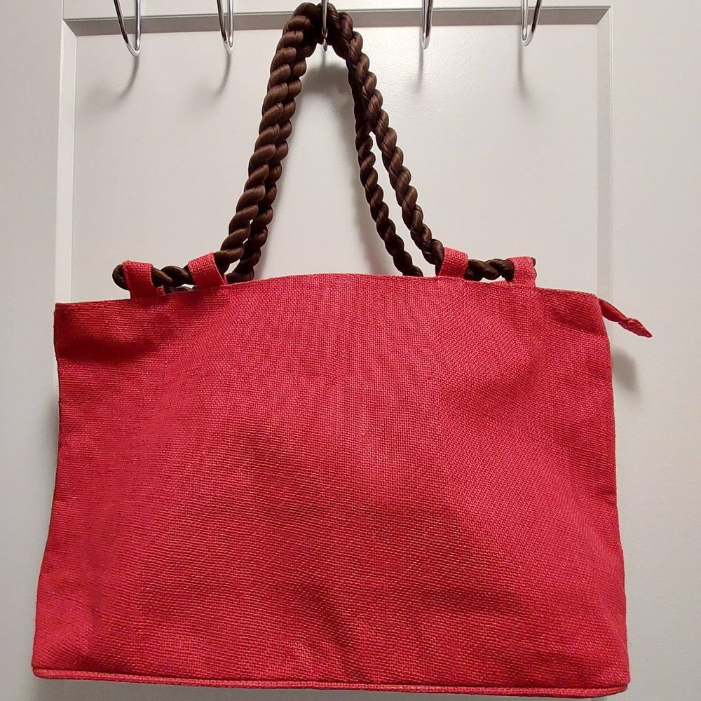 MURVAL Canvas Tote/Shoulder Bag w/Twisted Handle Straps - Red/Brown - Large NWOT